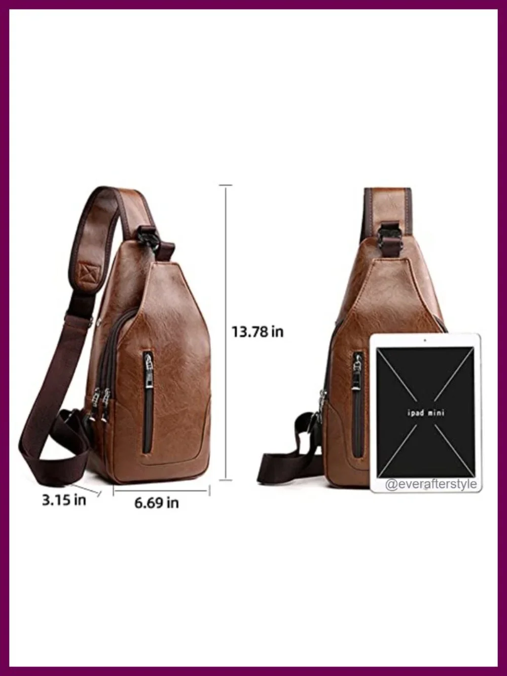 PU Leather Sling Bag Men's Crossbody Chest Backpack with USB Port